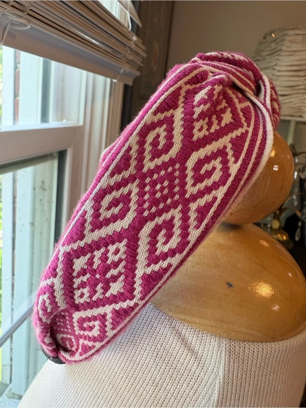 Boho Style Pink and Cream Knotted Headbandwith Ethnic Pattern - Never worn!